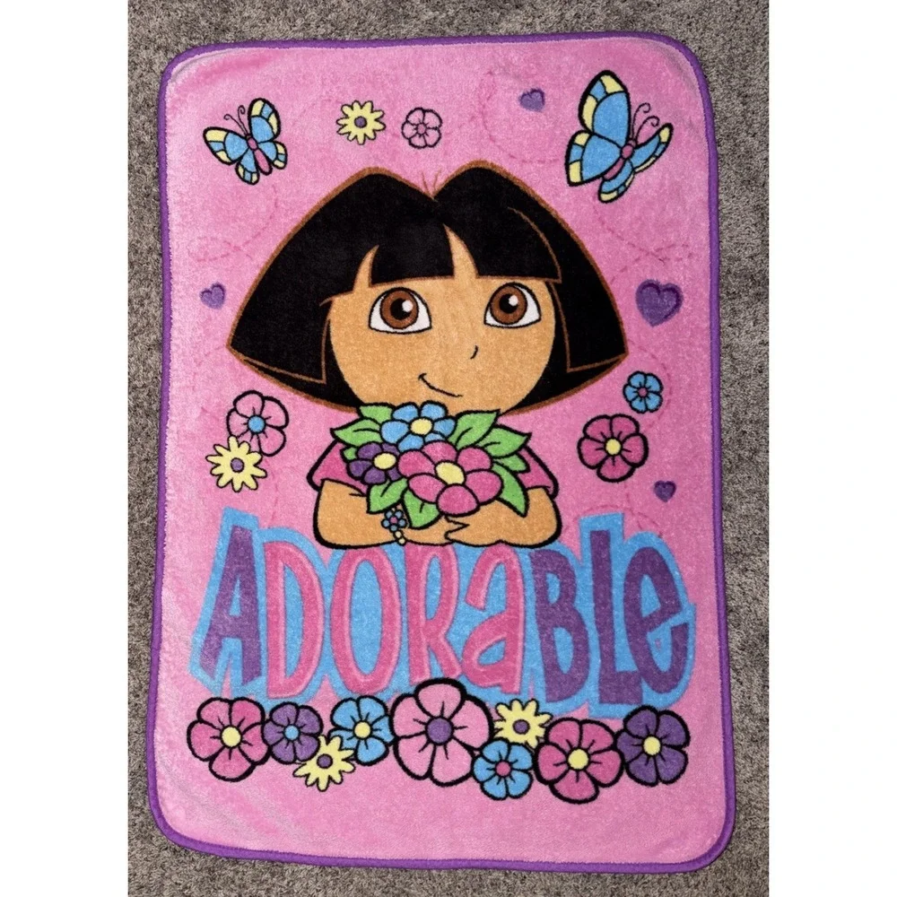 Dora The explorere Fleece Blanket Adorable Pink Flowers‎ Nick Jr Toddler 42x29